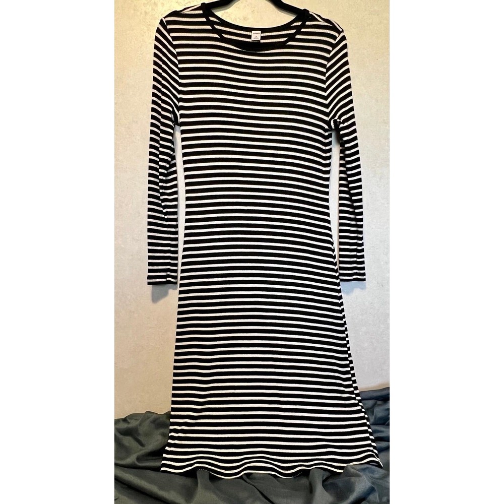 Old Navy Black & White Vertical Stripe Ribbed Dress